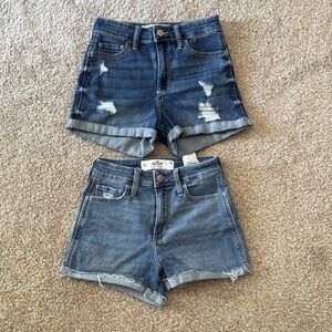 SET OF 2: Hollister Blue Jean curvy high rise 3” Shorts Cut-Off Style size 1